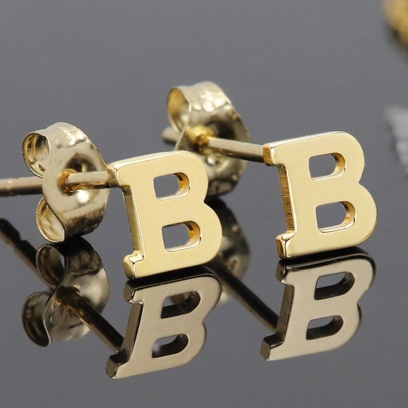 14k Gold Mini Alphabet Earrings Studs Sold as a Pair Fit for any Age - Picture 9 of 17